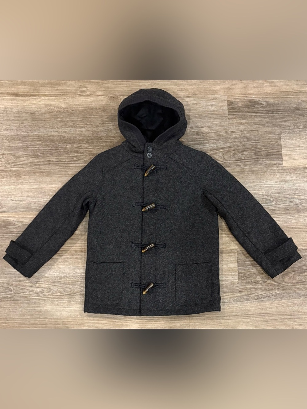The Children's Place Wool Dark Charcoal Hooded Toggle Pea Coat size 7/8